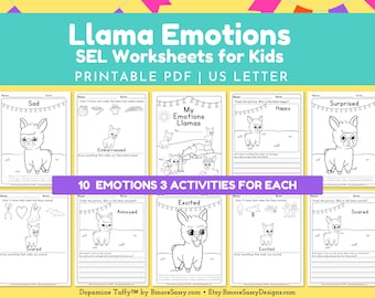 Llama Emotions Coloring Pages | SEL Printable for Kids | Calming Corner Kit | Feelings Worksheets | ADHD Friendly Activity | PLR