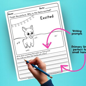 Páginas para colorear de emociones de llamas / Material imprimible de aprendizaje socioemocional para niños / Kit para un rincón de relajación / Hojas de trabajo sobre sentimientos / Actividad apta para TDAH / PLR imagen 7