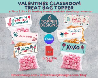 Valentine Treat Bag Topper for classroom Valentine exchange for sandwich size treat bags, creative valentines, classmate valentine