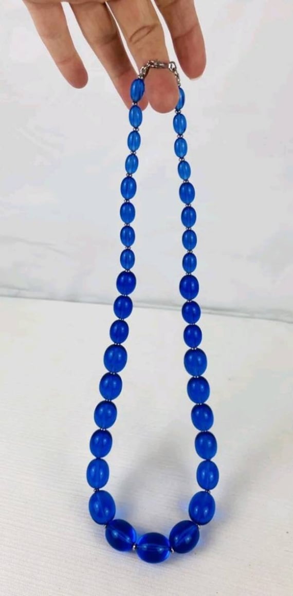 Vintage Monet Blue Lucite Graduated  Bead Necklace