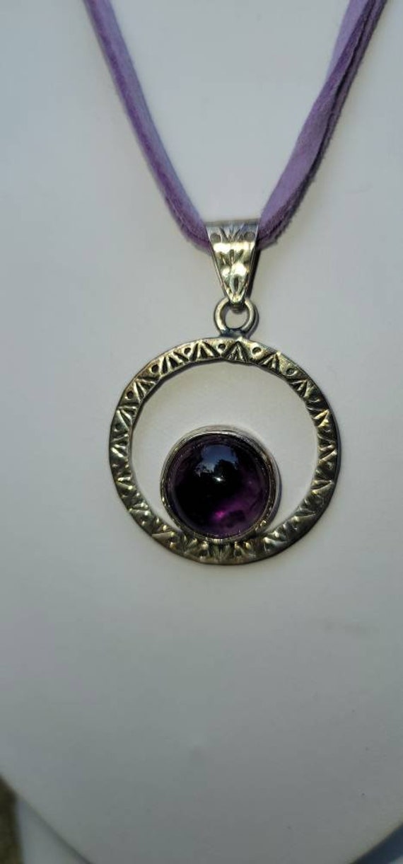 Sterling Silver and Amethyst Modernist Pendant - image 2