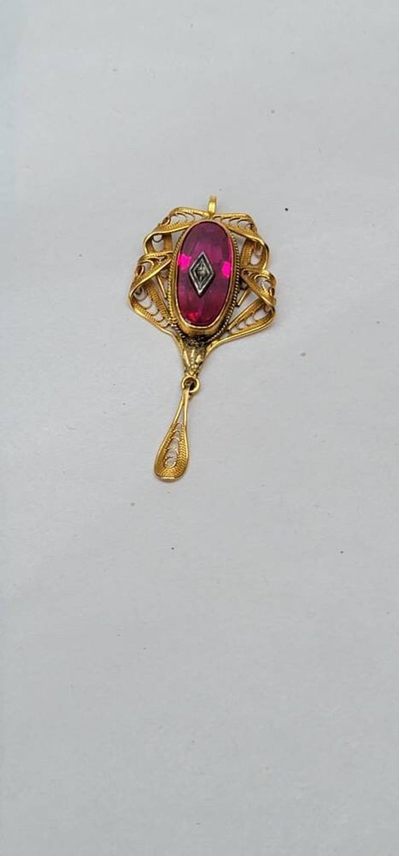 Ruby and 10k Gold Fillagree Pendant