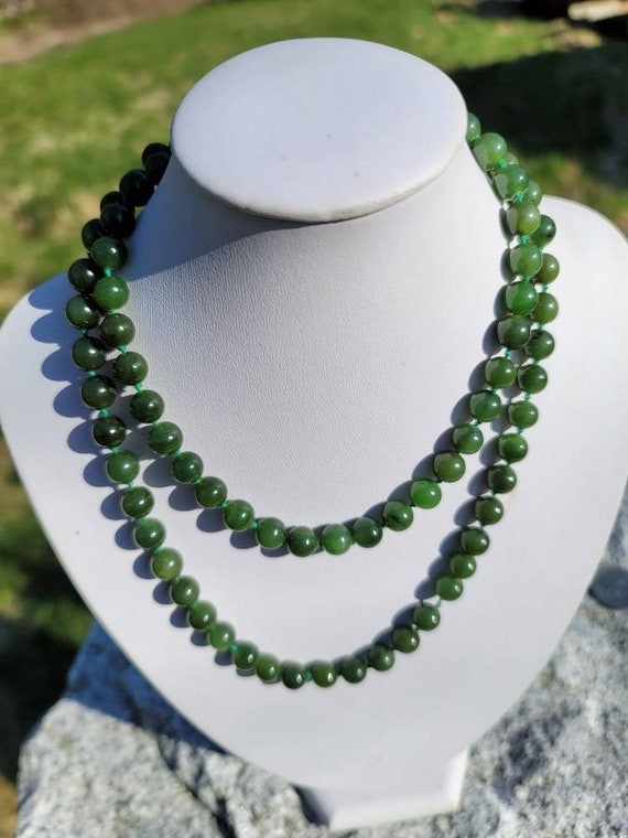 14k Gold and Deep Green Jade 8.2 mm Necklace