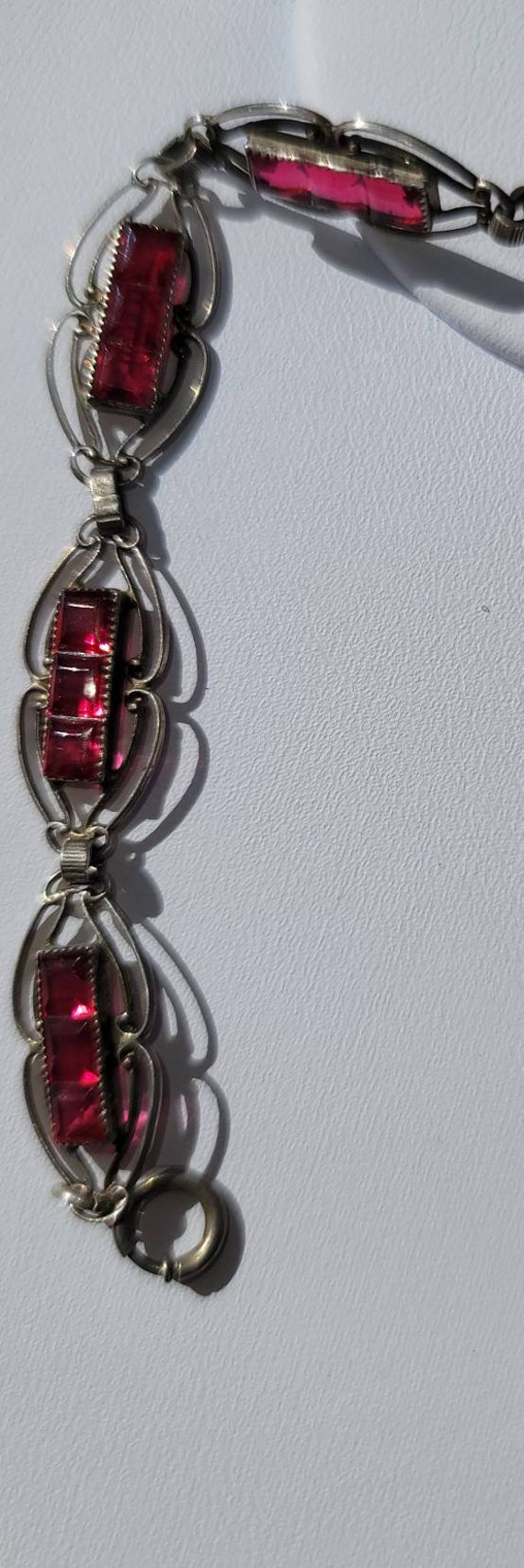 Vintage Silver and Ruby Glass Bracelet - image 2
