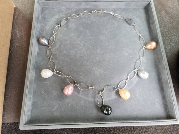 Unique Modernist Sterling Silver Pearl Necklace - image 9