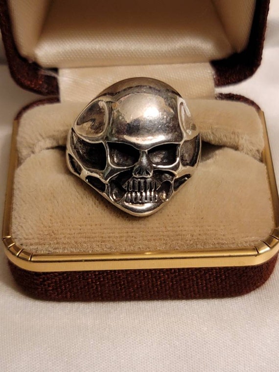 Modernist Sterling Silver Skull Ring - image 1