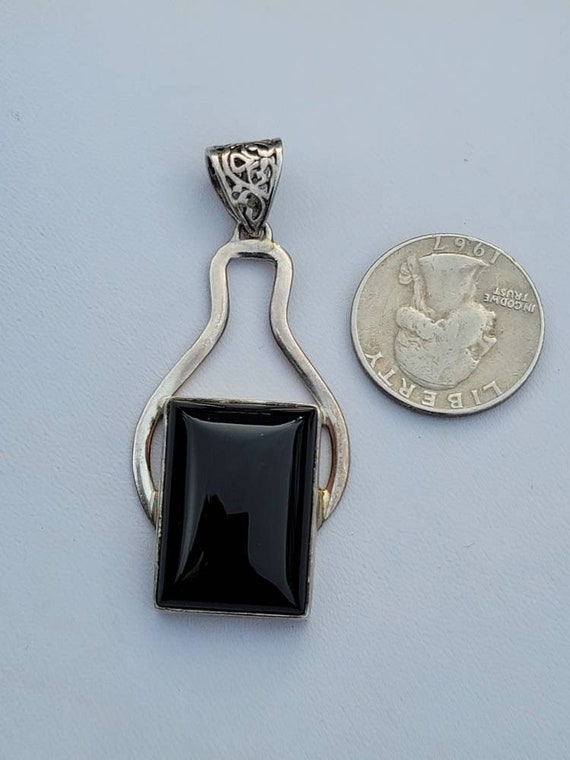 Mid Century Large Onyx and Sterling Pendant