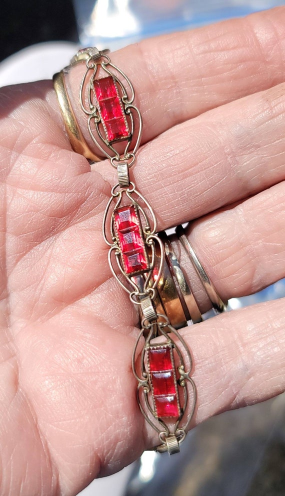 Vintage Silver and Ruby Glass Bracelet - image 6