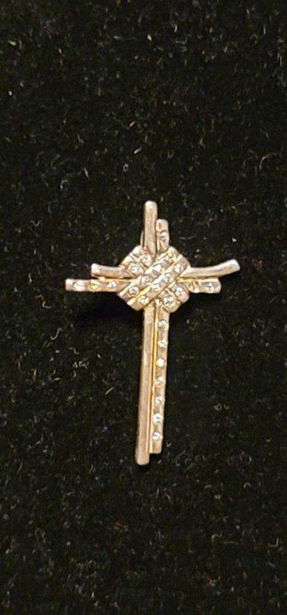 Mid Century Modern Sterling Diamond Cross Pendant - image 2