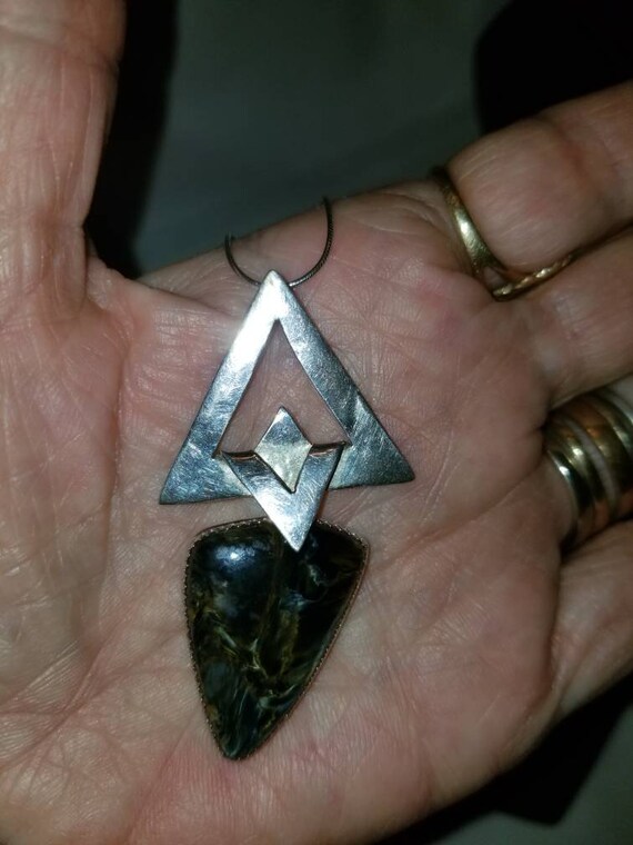 Sterling Silver Modernist Pietersite Pendant Neck… - image 6