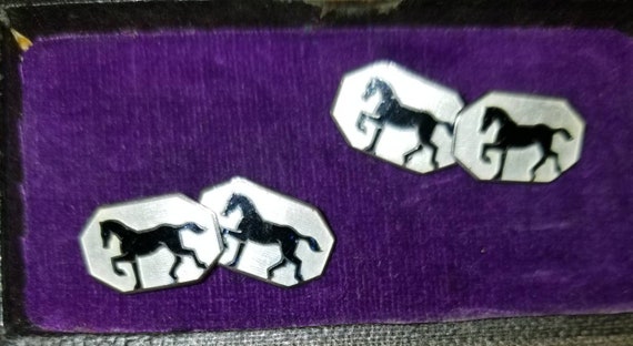 Vintage Enamel on Silver Horse Cufflinks - image 1