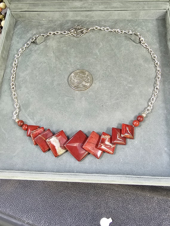 Vintage Red Agate and Silver Necklace