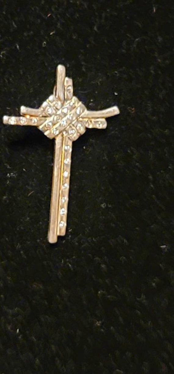 Mid Century Modern Sterling Diamond Cross Pendant - image 1