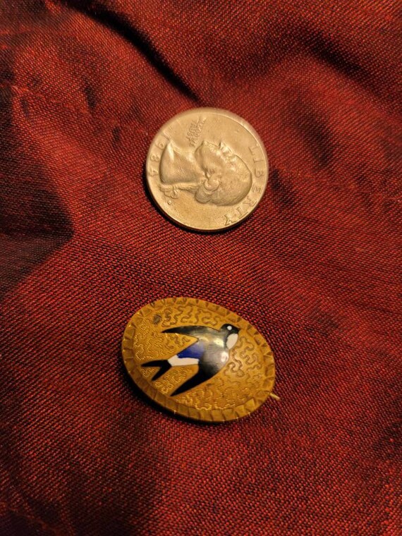Victorian Enamel on Gilt Swallow Pin - image 5