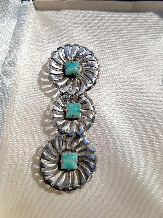 Silver  and Turquoise  Floral Pinwheel Pin Brooch