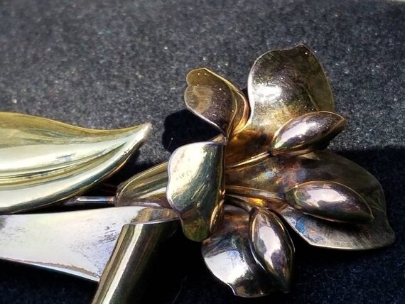 12k Gold On Sterling Flower Brooch Pin - image 2