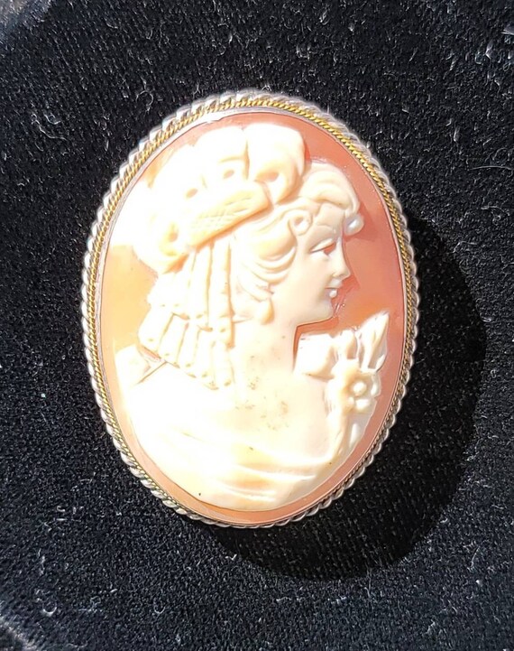 Vintage Sterling Cameo Brooch Pendant - image 3