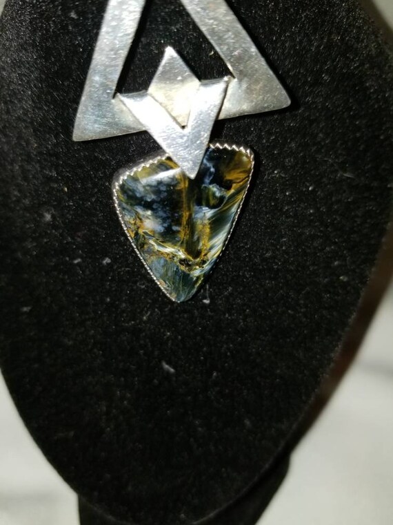 Sterling Silver Modernist Pietersite Pendant Neck… - image 3