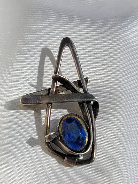 Mid Century Modern Atomic Silver and Sapphire Broo