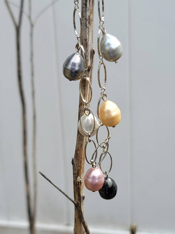 Unique Modernist Sterling Silver Pearl Necklace - image 2
