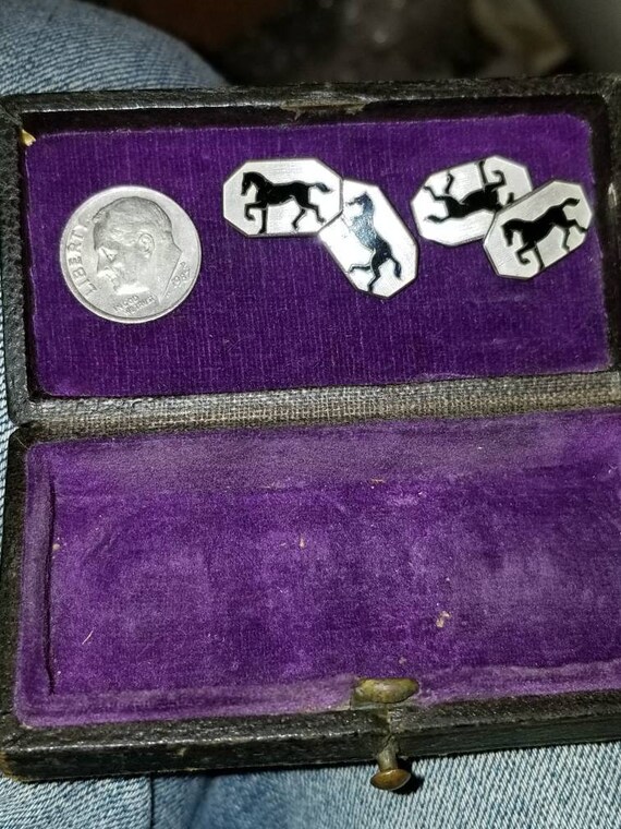 Vintage Enamel on Silver Horse Cufflinks - image 4