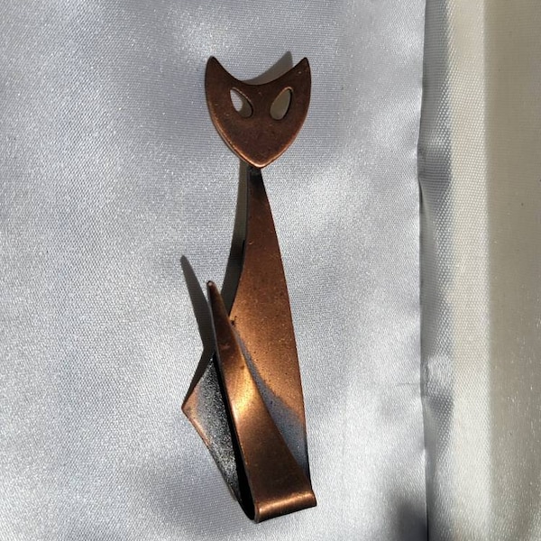Modernist Copper Cat Pin Brooch