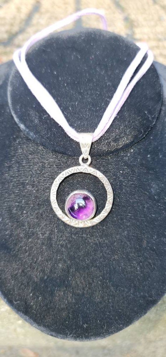 Sterling Silver and Amethyst Modernist Pendant