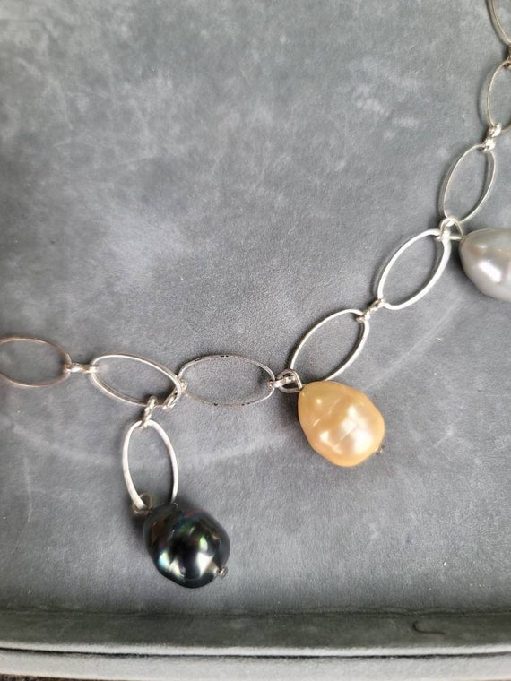 Unique Modernist Sterling Silver Pearl Necklace - image 6