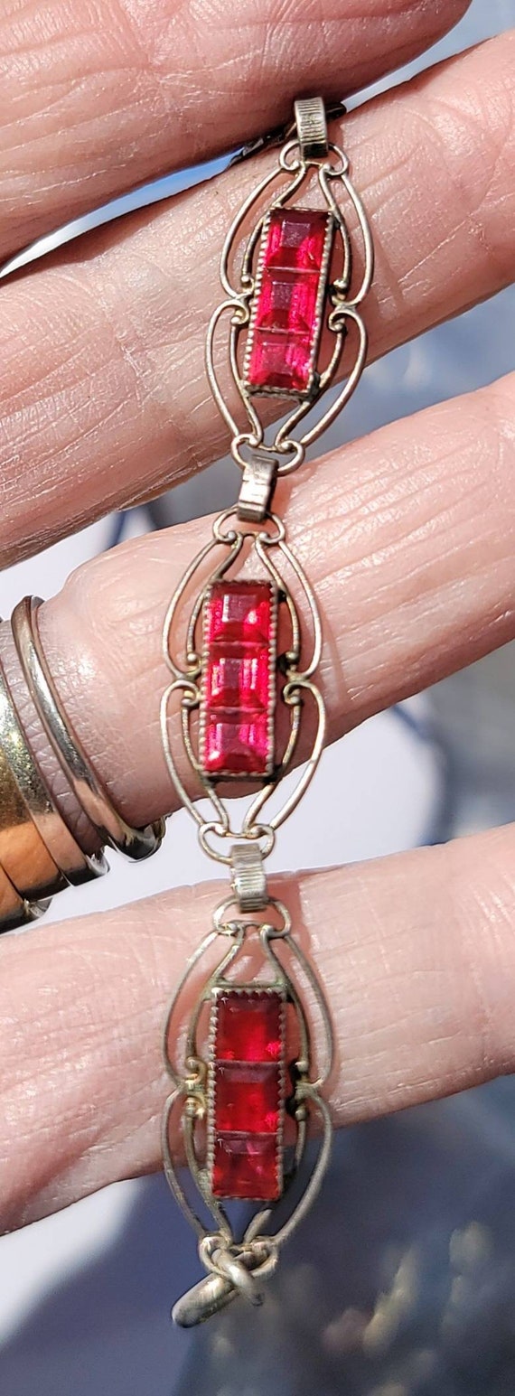 Vintage Silver and Ruby Glass Bracelet - image 5