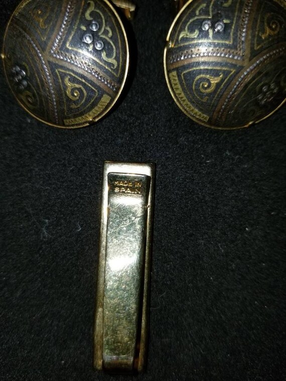 Vintage Damascene Cufflinks and Tie Clip Spain - image 3