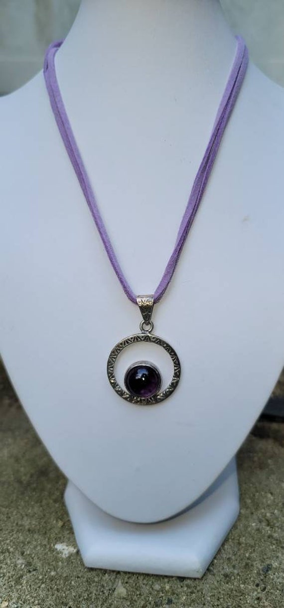 Sterling Silver and Amethyst Modernist Pendant - image 3