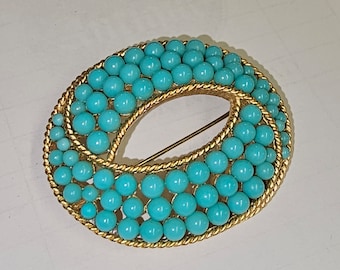 Vintage 1960s Trifari  Turquoise Blue Ball Brooch
