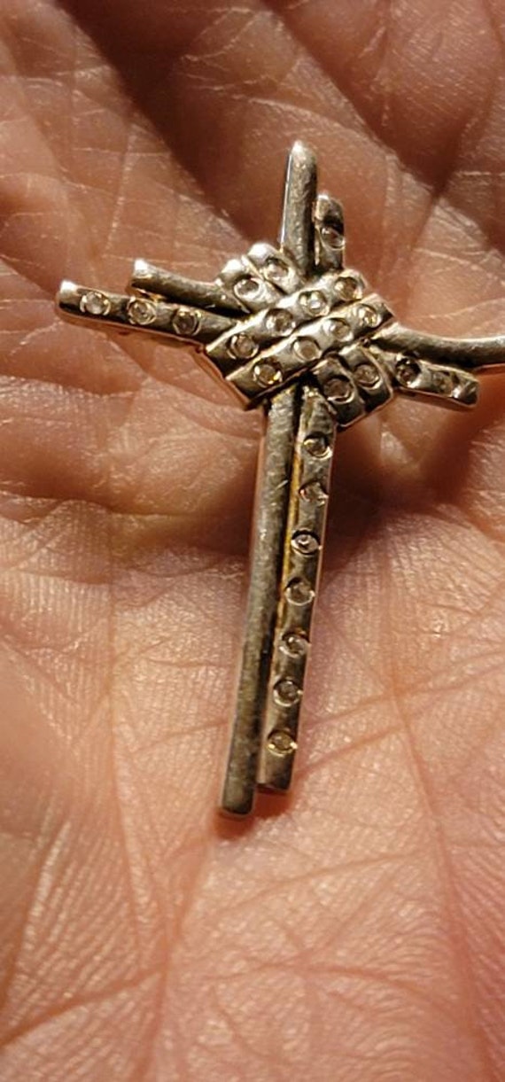 Mid Century Modern Sterling Diamond Cross Pendant - image 5