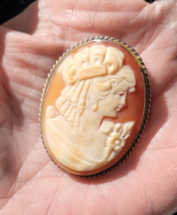 Vintage Sterling Cameo Brooch Pendant - image 4