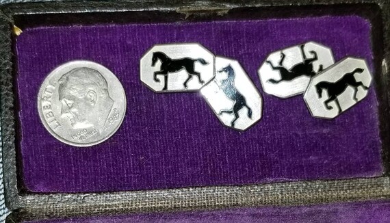 Vintage Enamel on Silver Horse Cufflinks - image 5