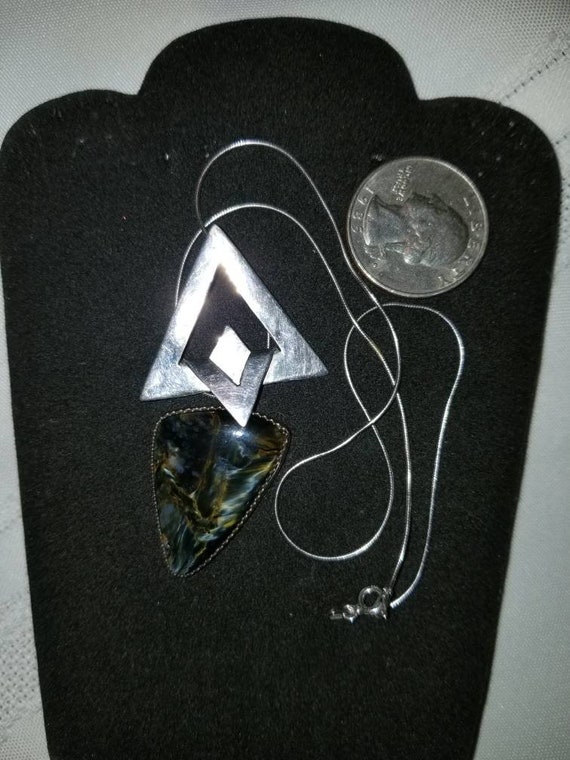 Sterling Silver Modernist Pietersite Pendant Neck… - image 4