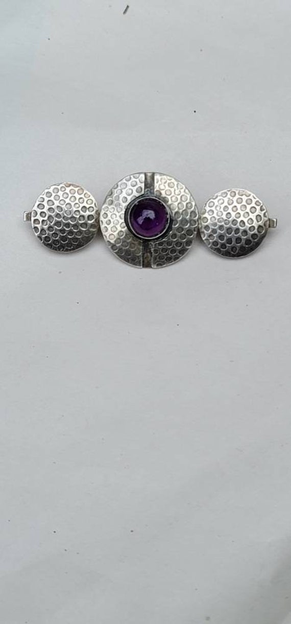 Mid Century Modern Amethyst and Sterling Pin