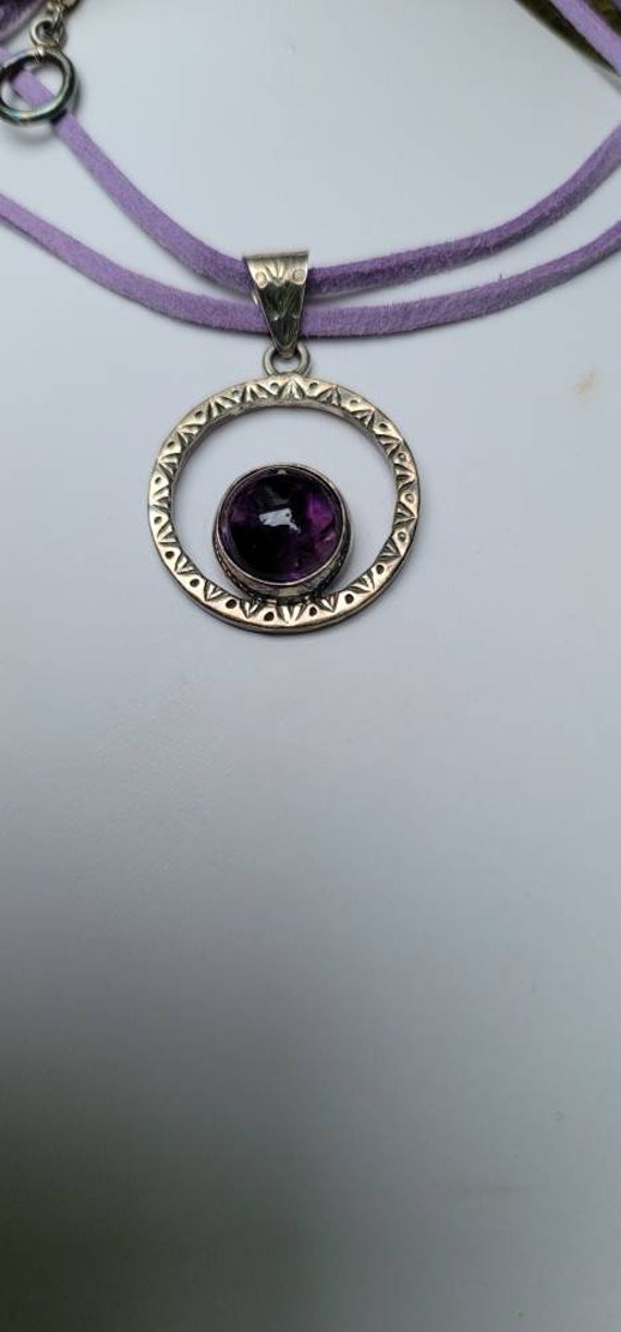 Sterling Silver and Amethyst Modernist Pendant - image 4