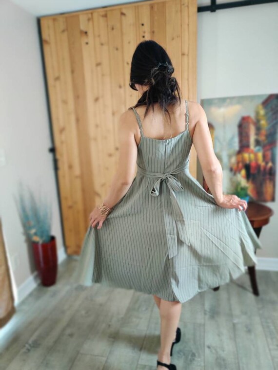 Green Dress Adjustable Straps With Stripe Printed. - Etsy