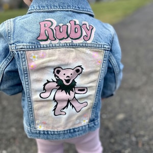 painted jacket, toddler denim jacket, toddler custom jacket, custom denim jacket, bridal jacket, baby gift, toddler gift, customized beanie