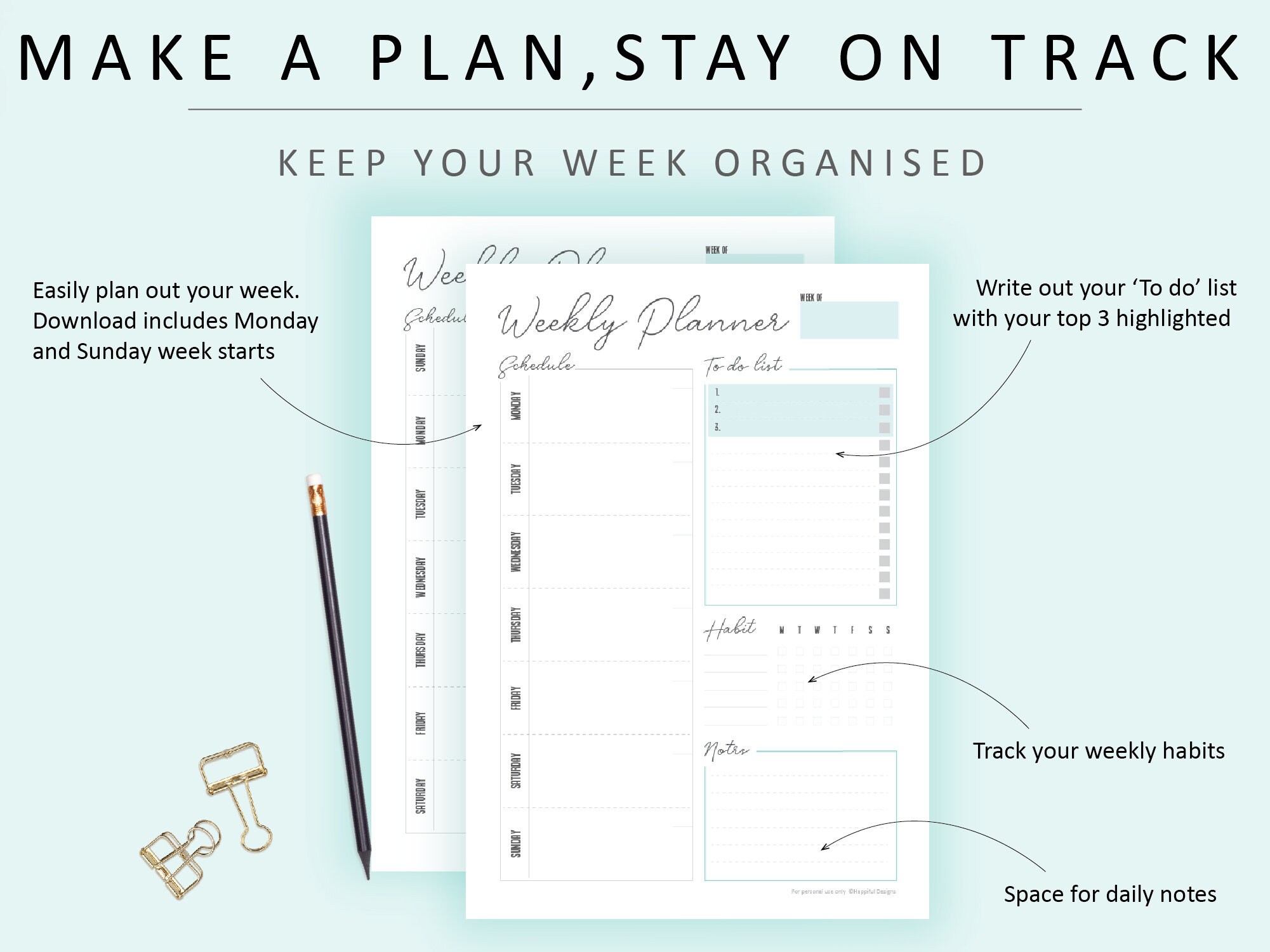 Weekly planner printable includes 7 day planner weekday and etsy