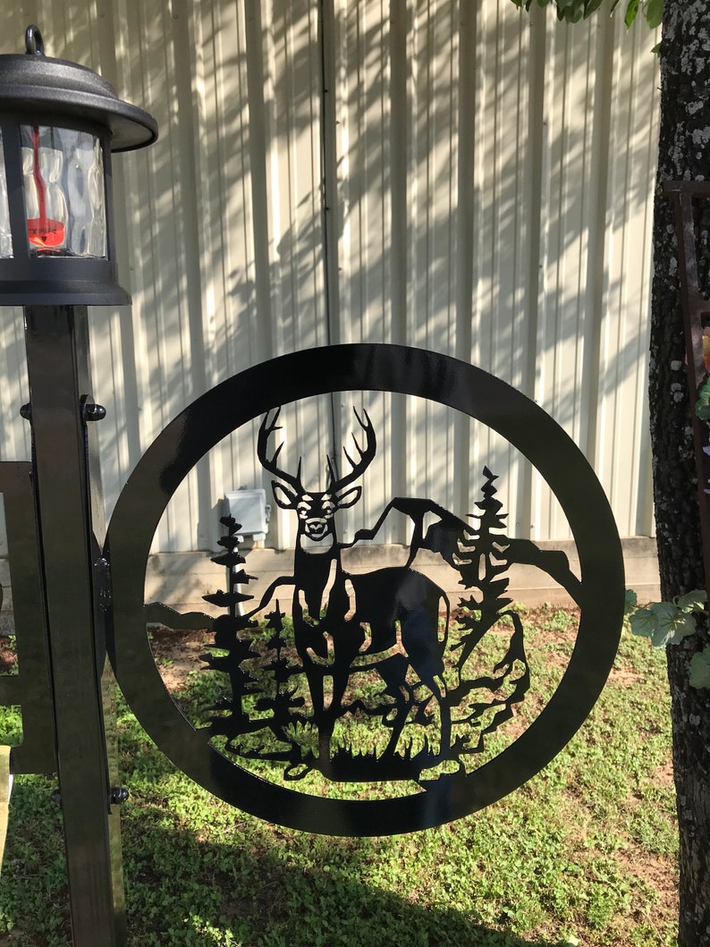 Deer Mountain Scene Solar Light Welcome Sign Pole Yard | Etsy
