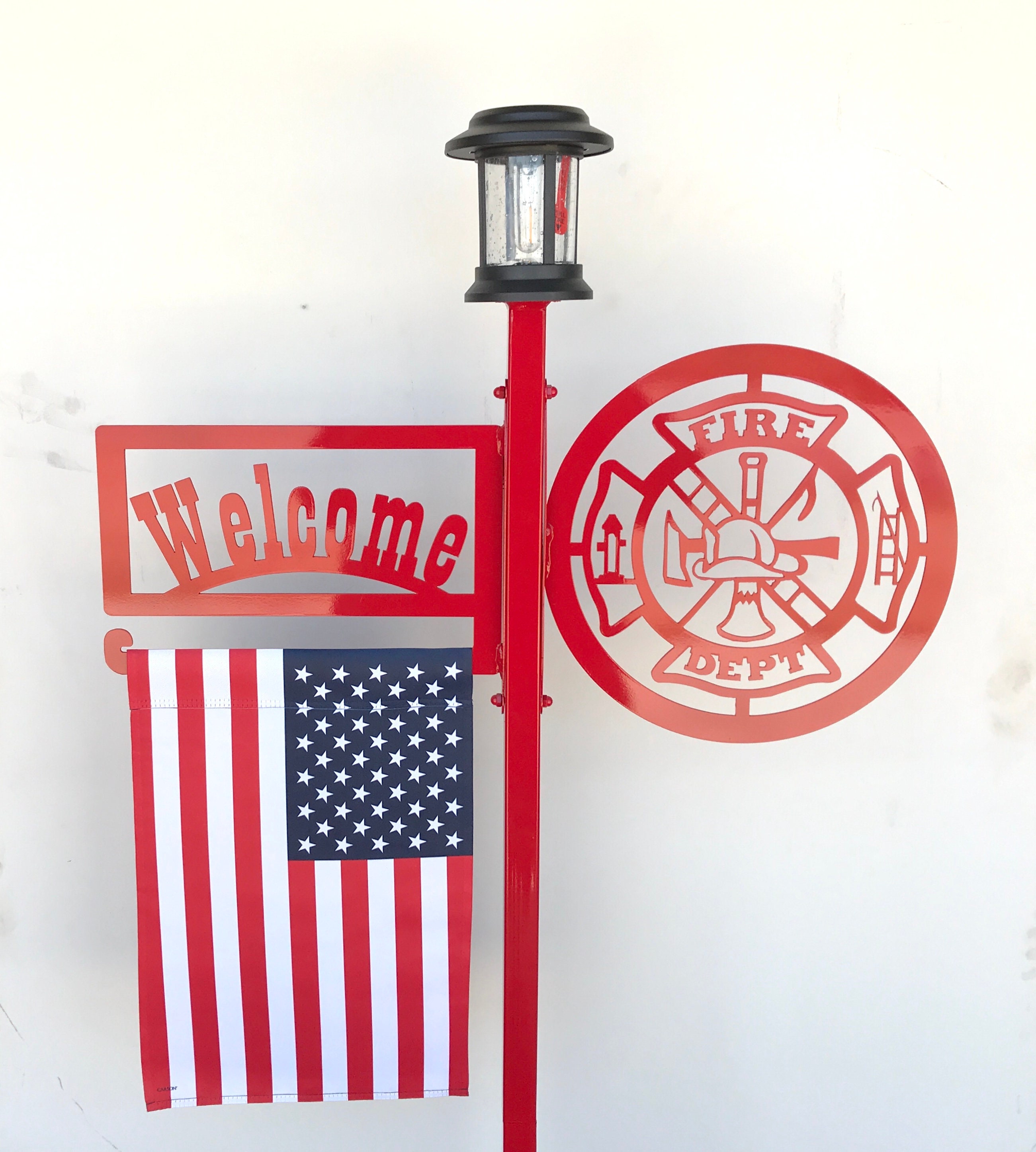 Firemans Large Outdoor Welcome Solar Light Pole Garden Flag Etsy