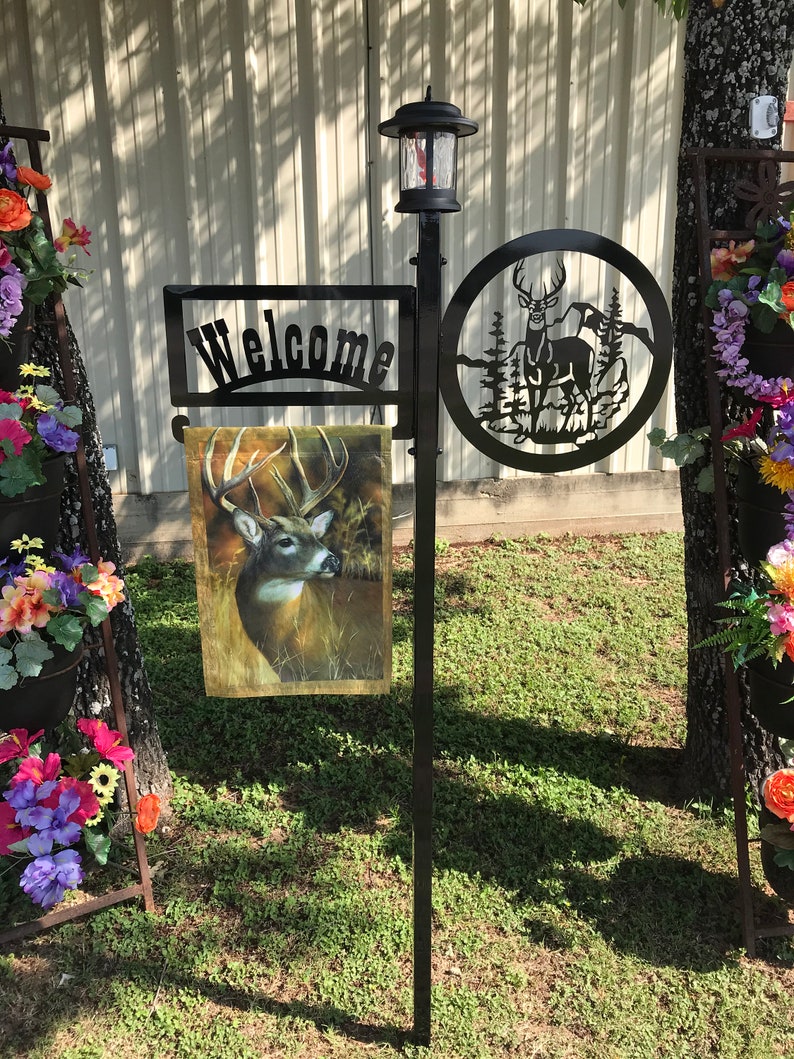 Deer Mountain Scene Solar Light Welcome Sign Pole Yard | Etsy