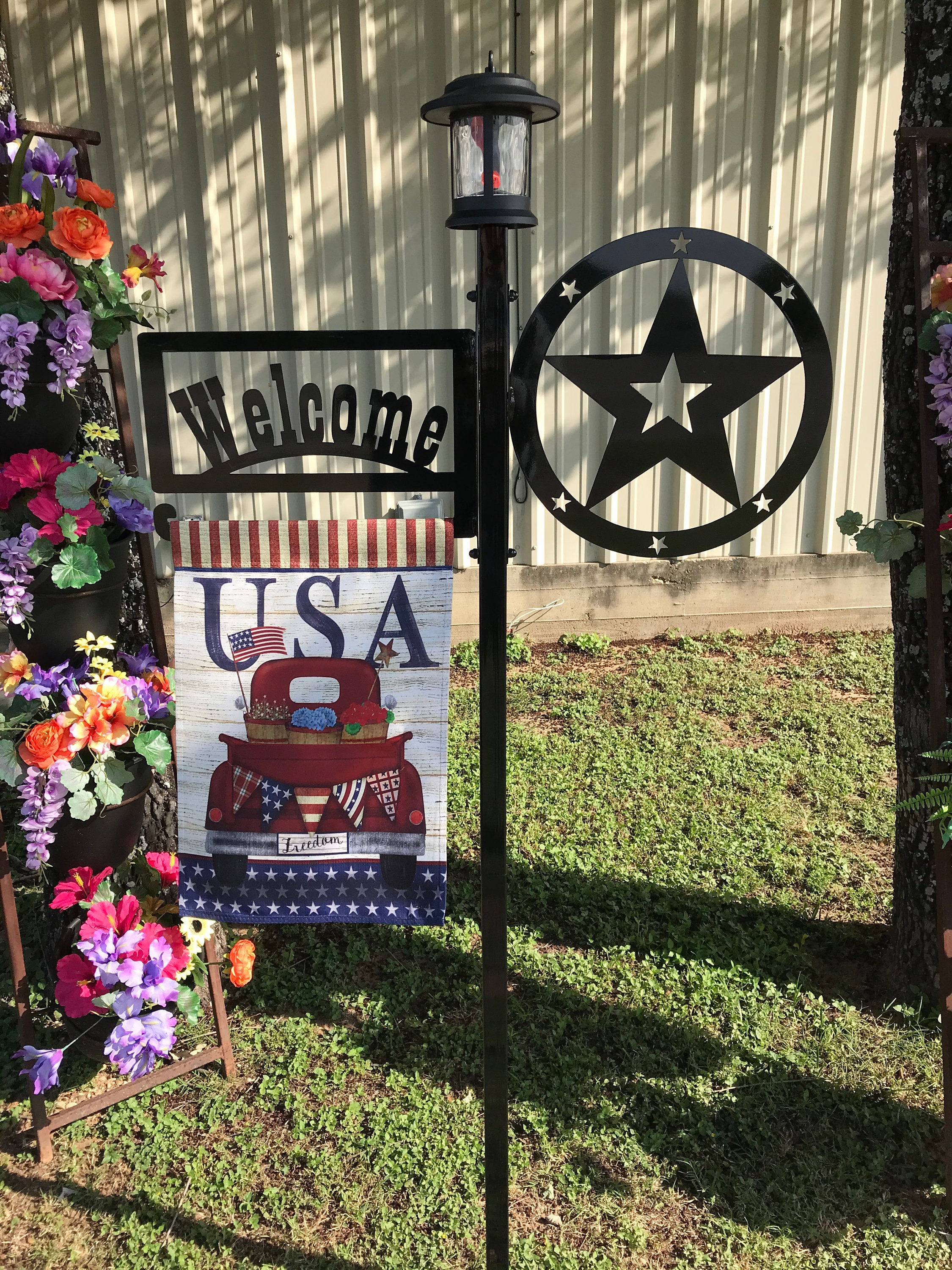 Texas Star Solar Light Welcome Sign Pole Yard ArtGardenFlag | Etsy
