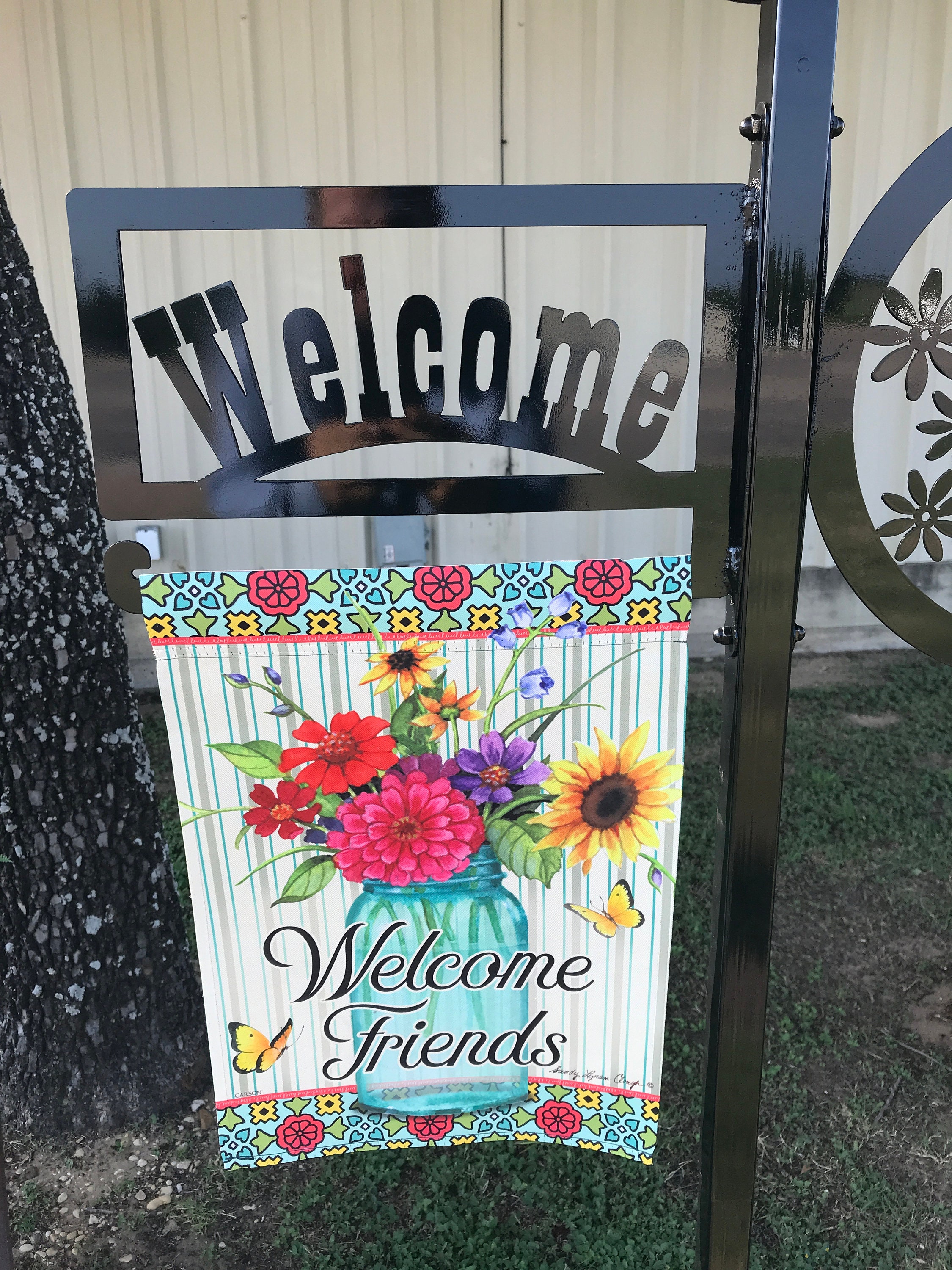 Dragonfly outdoor solar light garden flag stand sign pole with | Etsy