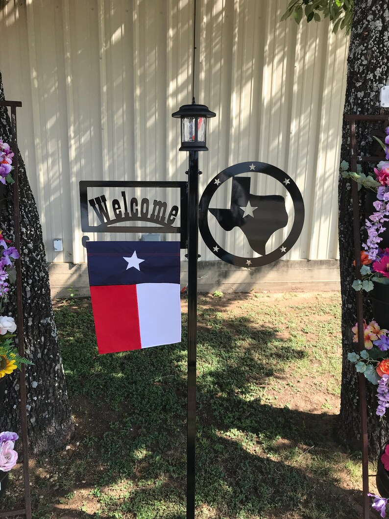 Texas shape outdoor solar yard light garden flag stand with a | Etsy