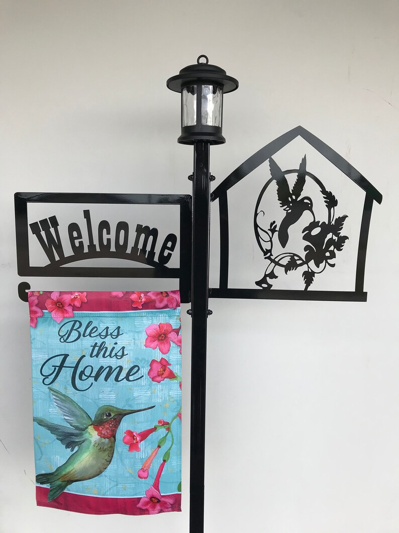Hummingbird Solar Light Welcome Sign Pole Yard ArtGardenFlag | Etsy