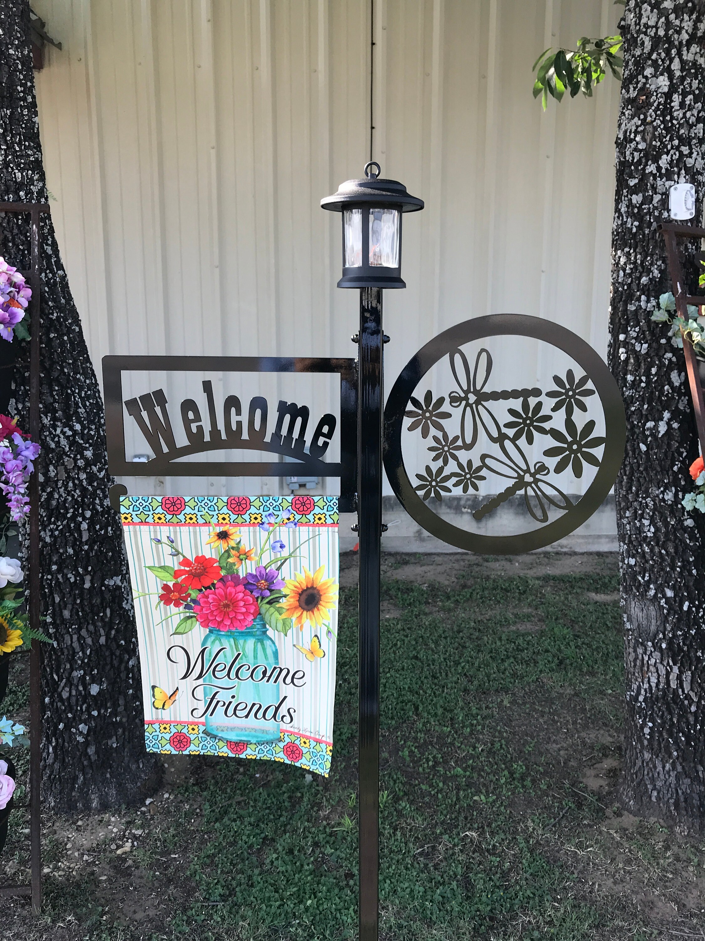 Dragonfly outdoor solar light garden flag stand sign pole with Etsy