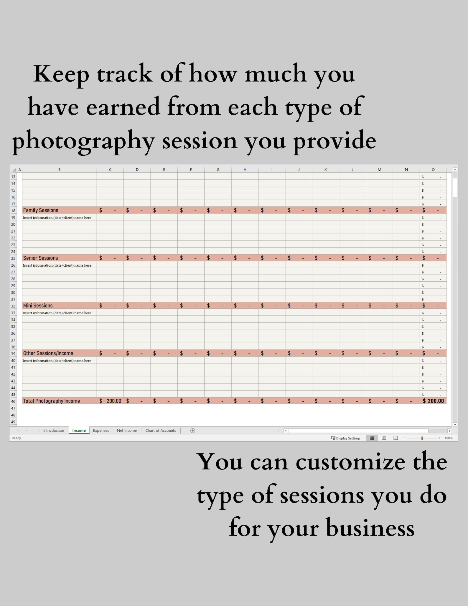 Photography Easy Bookkeeping Spreadsheet Photography Spreadsheet Photography Expense Tracking